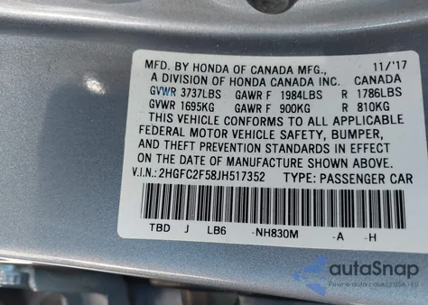 2018 Honda Civic Lx from USA, damaged, VIN 2HGFC2F58JH517352